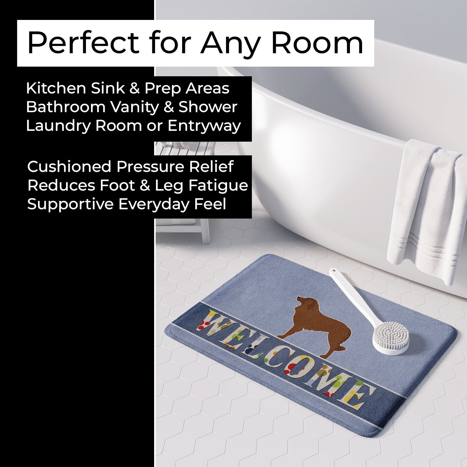 Portuguese Sheepdog Dog Welcome Memory Foam Kitchen Mat Machine Washable Anti-Fatigue Cushion Comfort Bath or Kitchen Rug