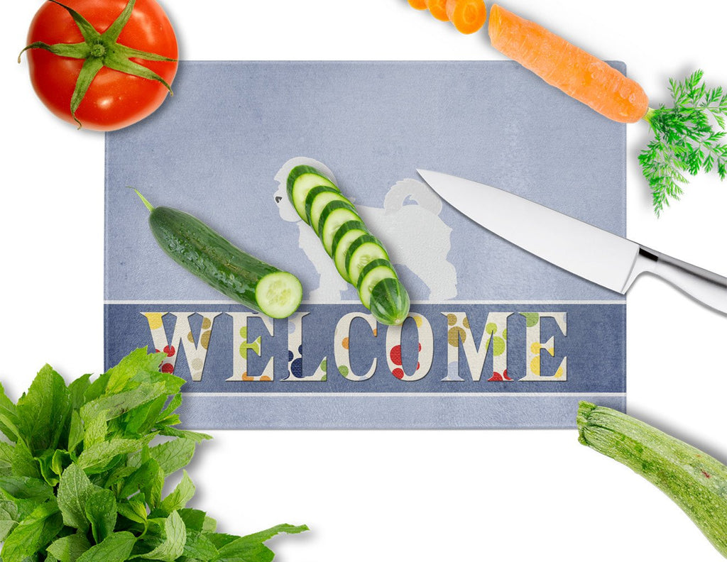 Maltese Welcome Cutting Board Tempered Glass Kitchen Cutting Surface, Heat Resistant Chopping, Non-Slip Feet, Food Prep & Serving