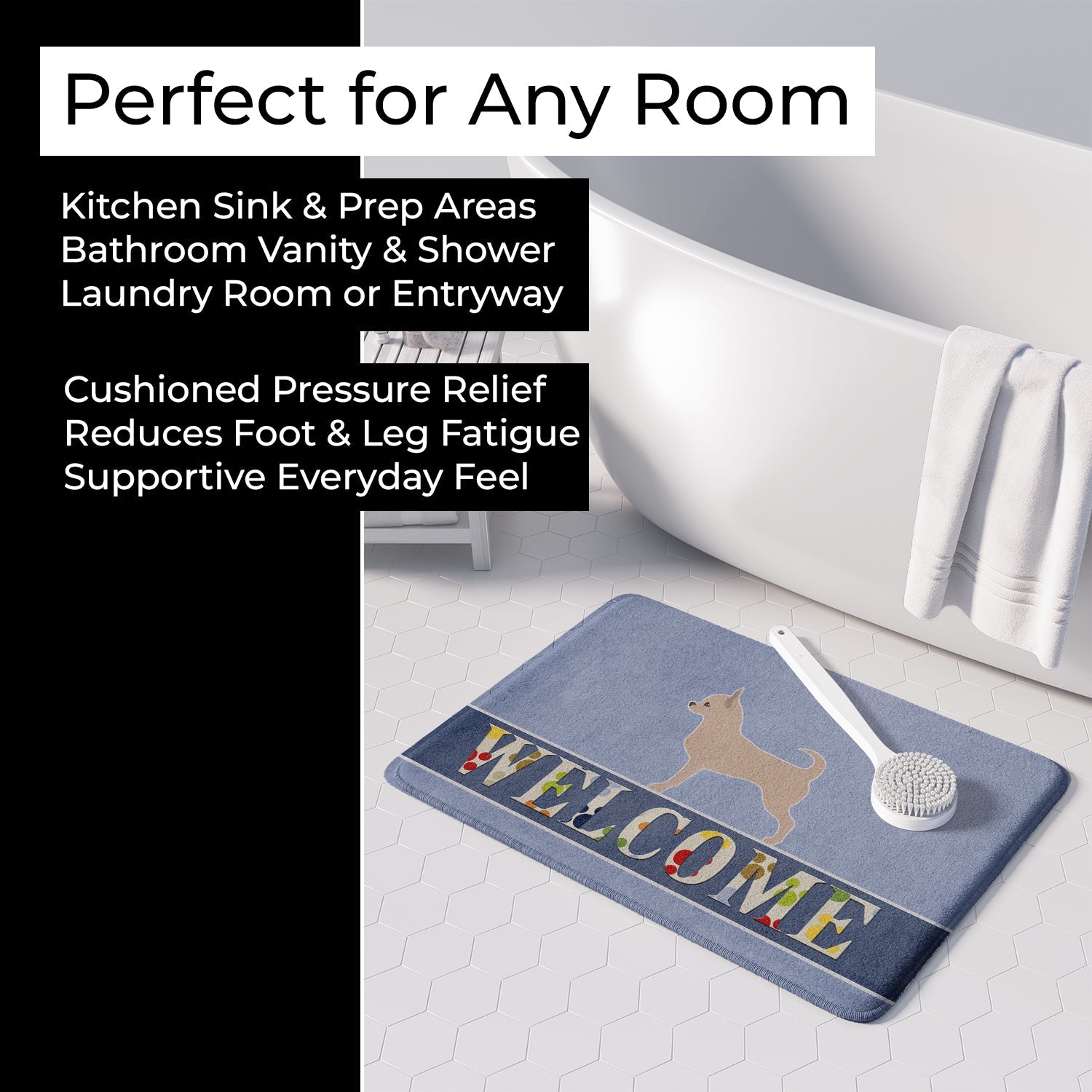 Chihuahua Welcome Memory Foam Kitchen Mat Machine Washable Anti-Fatigue Cushion Comfort Bath or Kitchen Rug