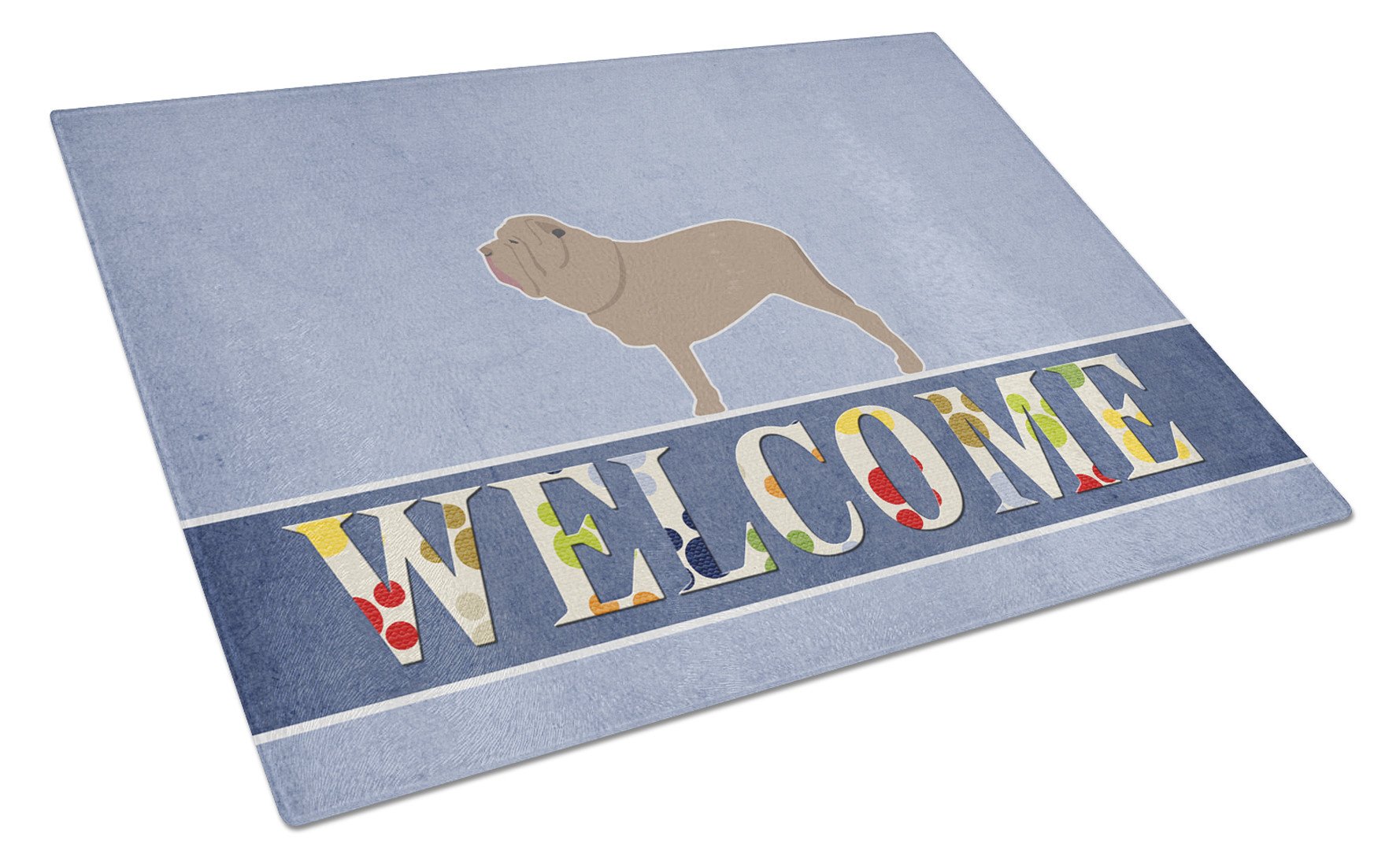 Neapolitan Mastiff Welcome Cutting Board Tempered Glass Kitchen Cutting Surface, Heat Resistant Chopping, Non-Slip Feet, Food Prep & Serving