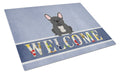French Bulldog Black Welcome Cutting Board Tempered Glass Kitchen Cutting Surface, Heat Resistant Chopping, Non-Slip Feet, Food Prep & Serving