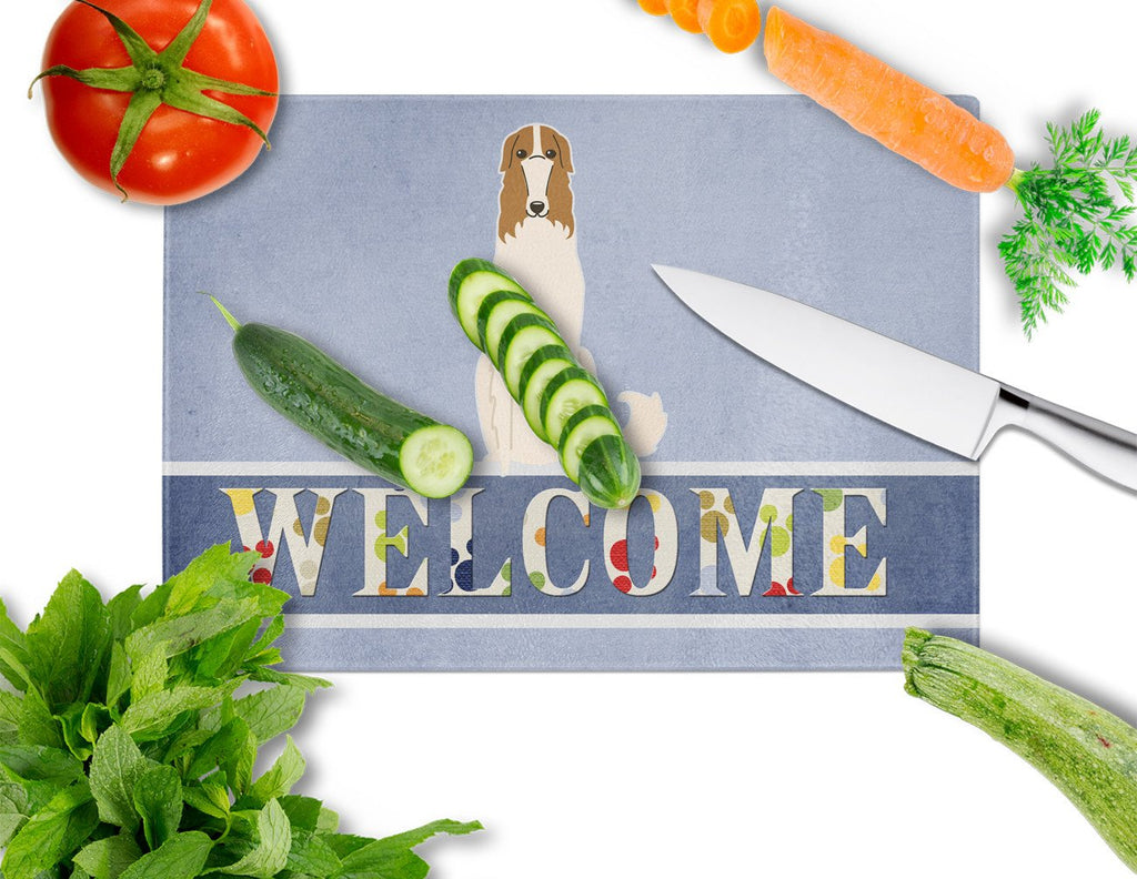 Borzoi Welcome Cutting Board Tempered Glass Kitchen Cutting Surface, Heat Resistant Chopping, Non-Slip Feet, Food Prep & Serving