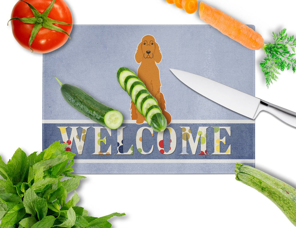 Irish Setter Welcome Cutting Board Tempered Glass Kitchen Cutting Surface, Heat Resistant Chopping, Non-Slip Feet, Food Prep & Serving