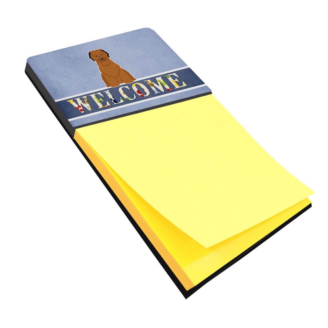 Briard Brown Welcome Watercolor Sticky Note Holder Refillable Dispenser Desk Accessory 3x3 Pad Gift