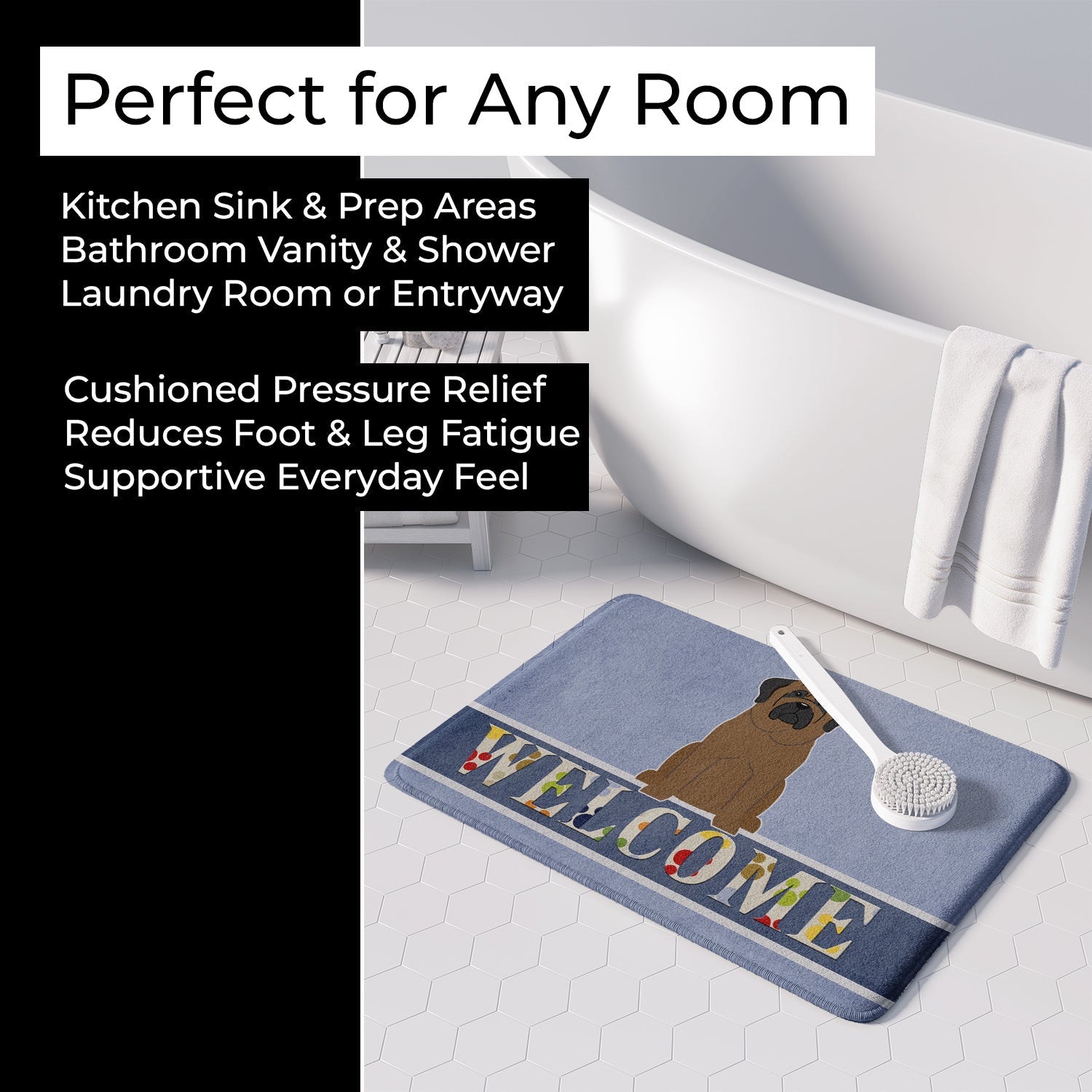 Bullmastiff Welcome Memory Foam Kitchen Mat Machine Washable Anti-Fatigue Cushion Comfort Bath or Kitchen Rug