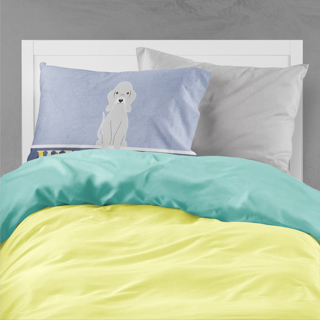 Bedlington Terrier Blue Welcome Standard Pillowcase Lightweight Super Soft Easy Care Decorative Artwork Pillowcase, Standard