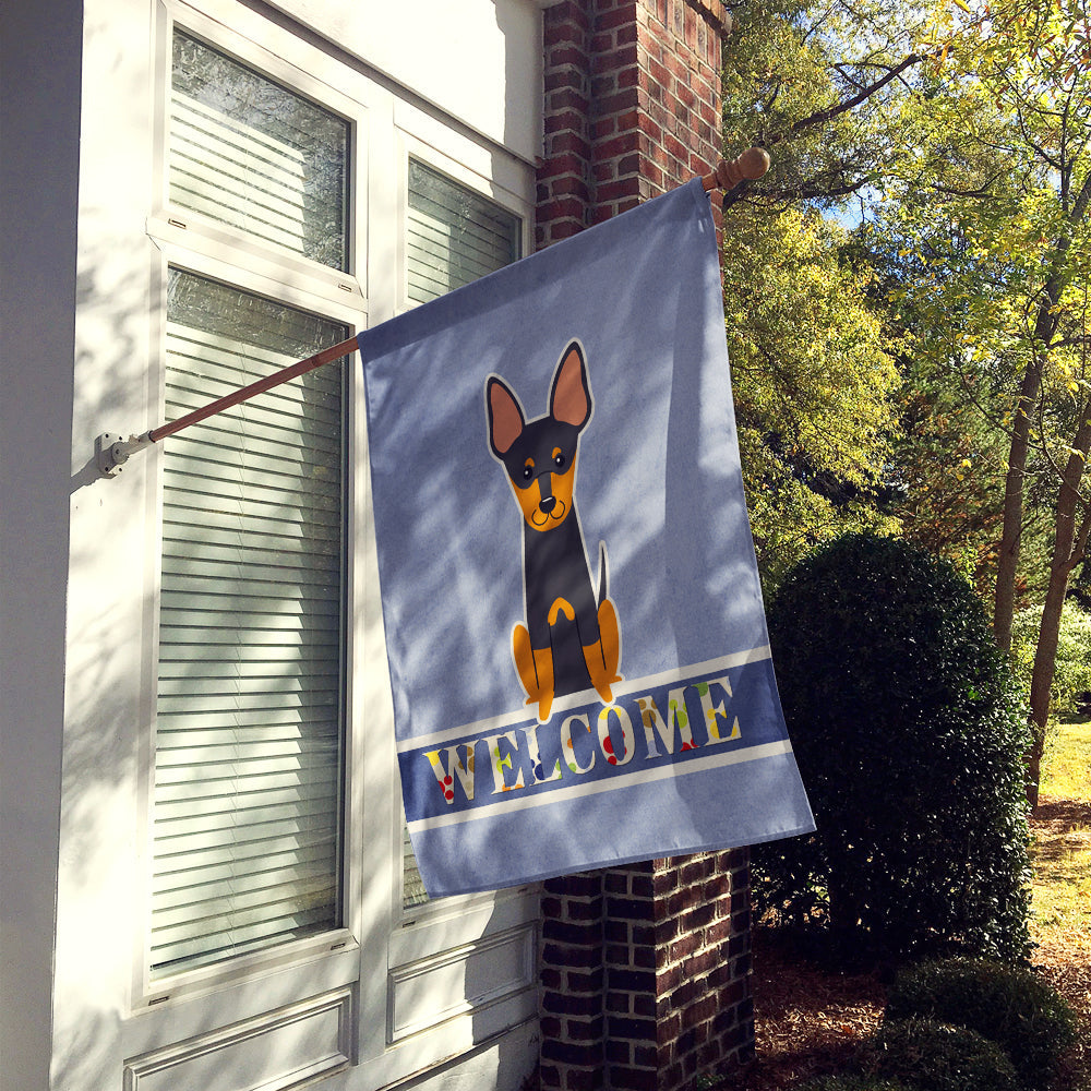 English Toy Terrier Welcome House Flag 28x40 Porch Sleeve Pole Decorative Outside Yard Banner Artwork Wall Hanging, Polyester