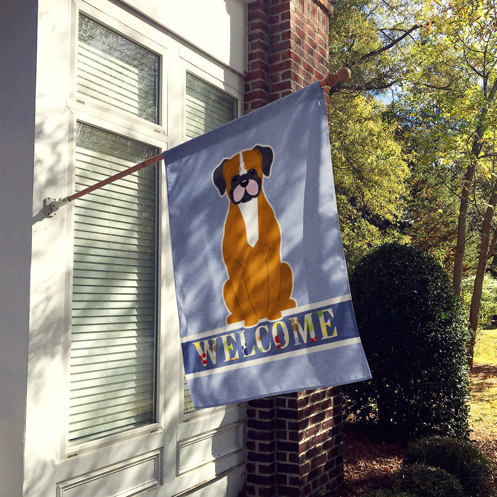 Flashy Fawn Boxer Welcome House Flag 28x40 Porch Sleeve Pole Decorative Outside Yard Banner Artwork Wall Hanging, Polyester