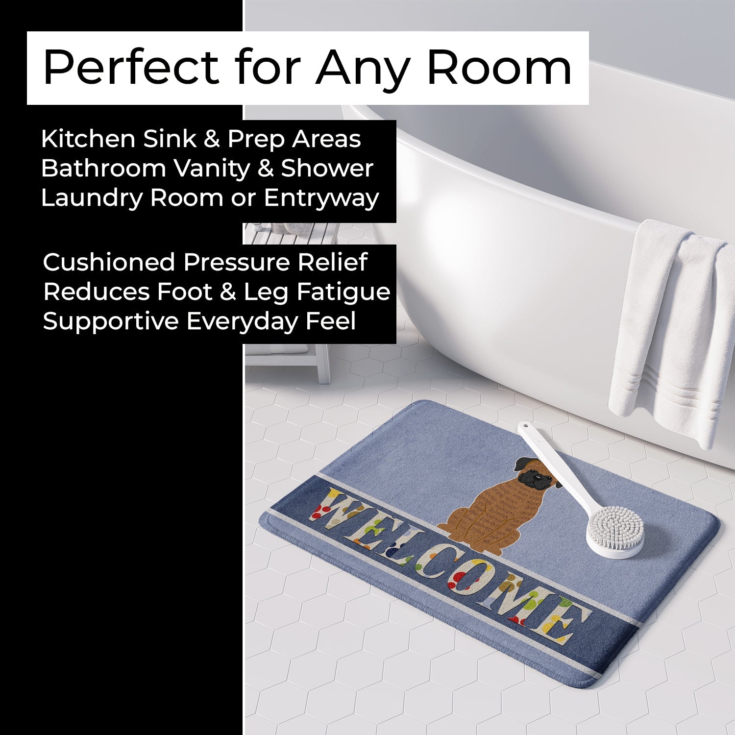 Brindle Boxer Welcome Memory Foam Kitchen Mat Machine Washable Anti-Fatigue Cushion Comfort Bath or Kitchen Rug