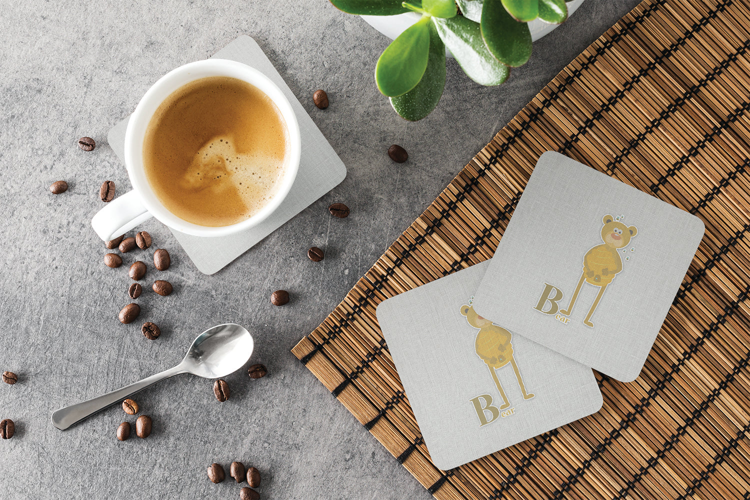 Alphabet B for Bear Foam Coasters Set of 4 Cup Coasters for Indoor Outdoor, Tabletop Protection, Anti Slip, Mouse pad Material