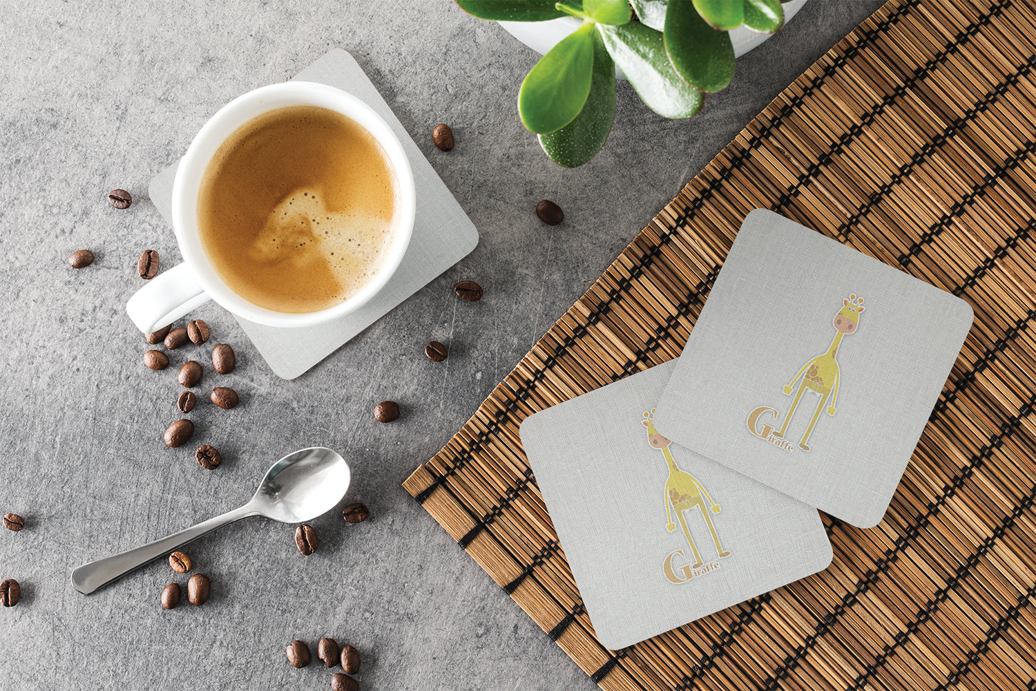 Alphabet G for Giraffe Foam Coasters Set of 4 Cup Coasters for Indoor Outdoor, Tabletop Protection, Anti Slip, Mouse pad Material