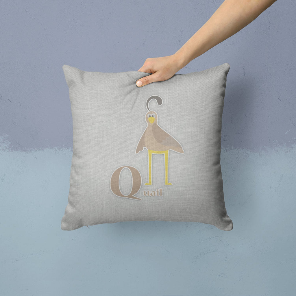 Alphabet Q for Quail Decorative Throw Pillow 14x14 Indoor Outdoor Accent Cushion, Fabric Cover with Insert for Sofa, Bed, Porch & Living Room