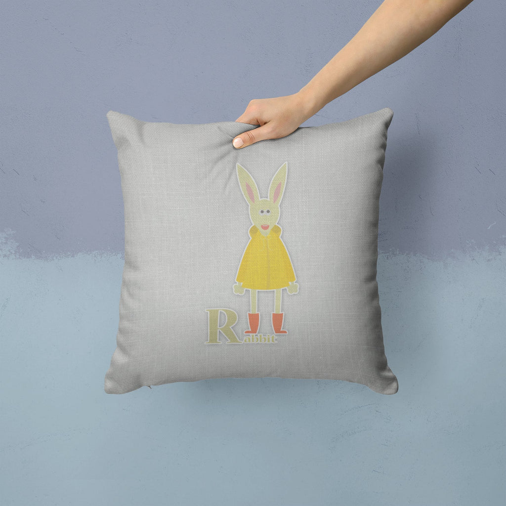 Alphabet R for Rabbit Decorative Throw Pillow 14x14 Indoor Outdoor Accent Cushion, Fabric Cover with Insert for Sofa, Bed, Porch & Living Room