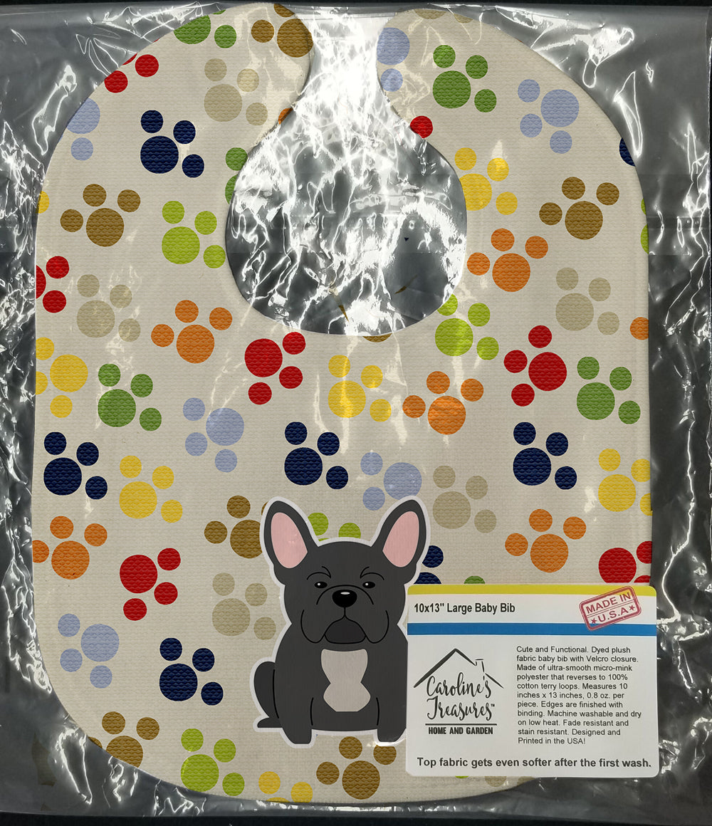 Pawprints French Bulldog Black Baby Bib Easy-Clean Baby Bib Baby Feeding Accessory Baby Mealtime Essential, 10 x 13, Multicolor