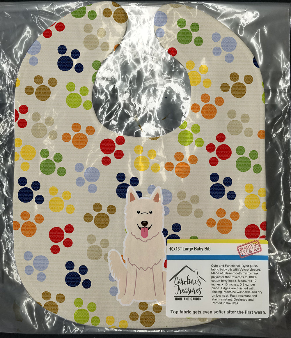 Pawprints White German Shepherd Baby Bib Easy-Clean Baby Bib Baby Feeding Accessory Baby Mealtime Essential, 10 x 13, Multicolor