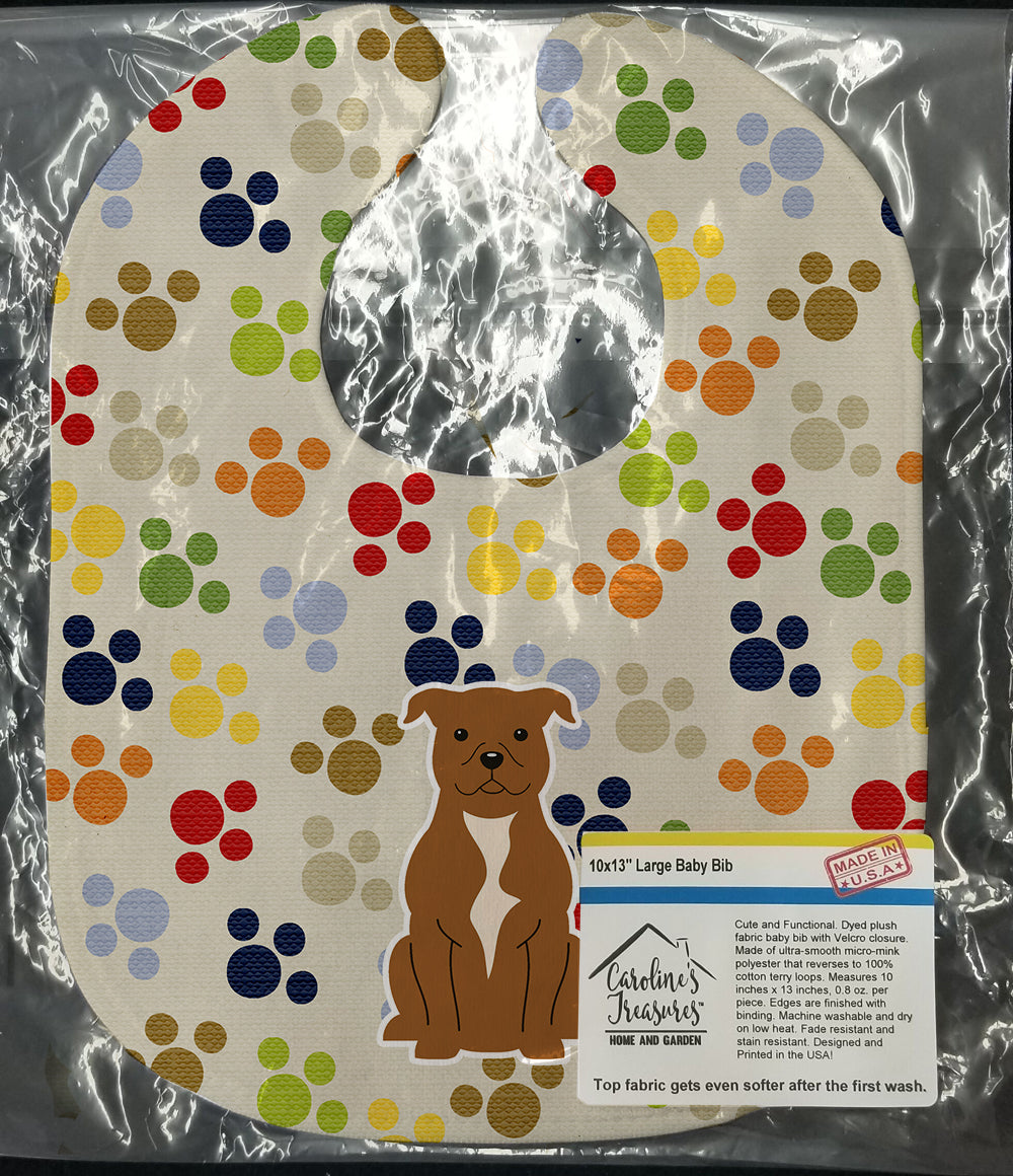 Pawprints Staffordshire Bull Terrier Brown Baby Bib Easy-Clean Baby Bib Baby Feeding Accessory Baby Mealtime Essential, 10 x 13, Multicolor