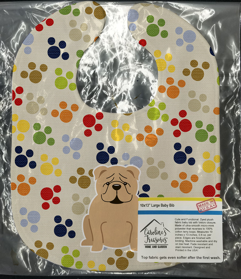 Pawprints English Bulldog Fawn Baby Bib Easy-Clean Baby Bib Baby Feeding Accessory Baby Mealtime Essential, 10 x 13, Multicolor