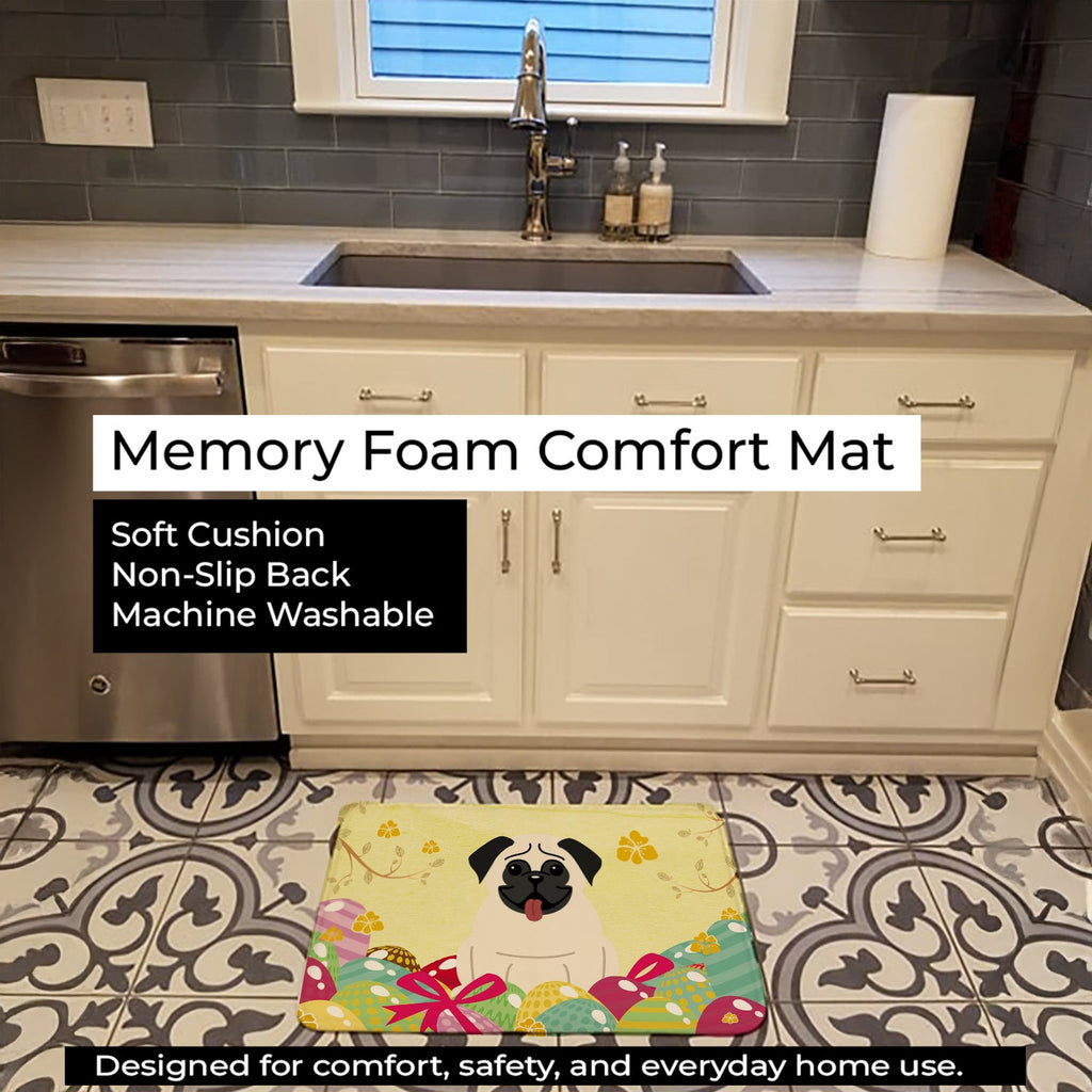 Easter Eggs Pug Cream Memory Foam Kitchen Mat Machine Washable Anti-Fatigue Cushion Comfort Bath or Kitchen Rug