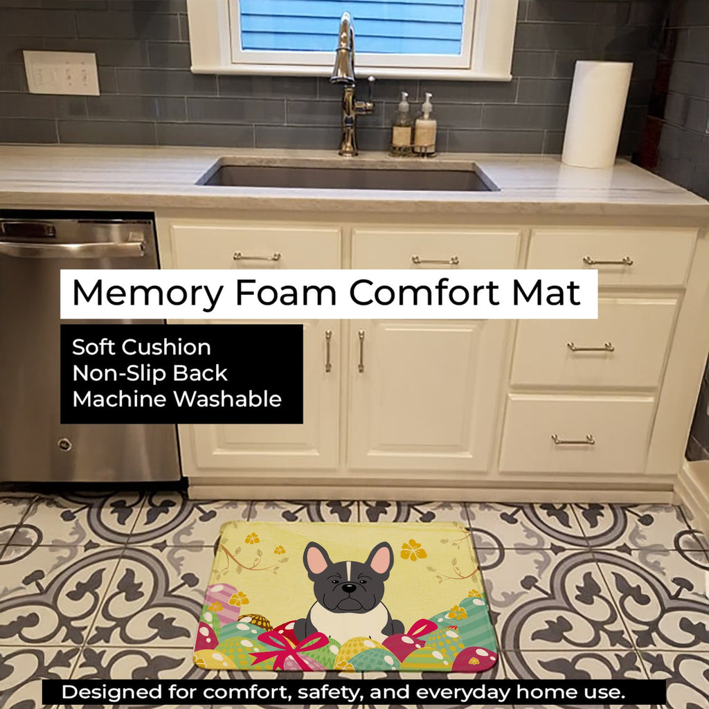Easter Eggs French Bulldog Black White Memory Foam Kitchen Mat Machine Washable Anti-Fatigue Cushion Comfort Bath or Kitchen Rug