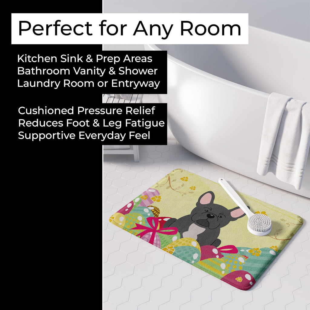 Easter Eggs French Bulldog Black Memory Foam Kitchen Mat Machine Washable Anti-Fatigue Cushion Comfort Bath or Kitchen Rug