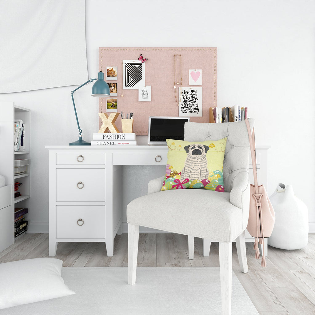 Easter Eggs Mastiff Brindle White Decorative Throw Pillow 14x14 Indoor Outdoor Accent Cushion, Fabric Cover with Insert for Sofa, Bed, Porch & Living Room