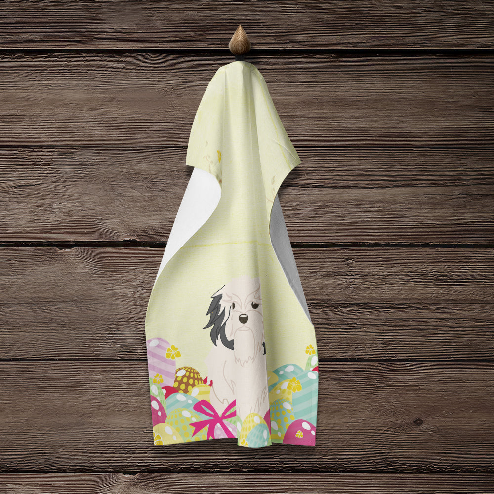 Easter Eggs Lowchen Kitchen Towel Velour Plush Front and Cotton Loop Back Machine Washable