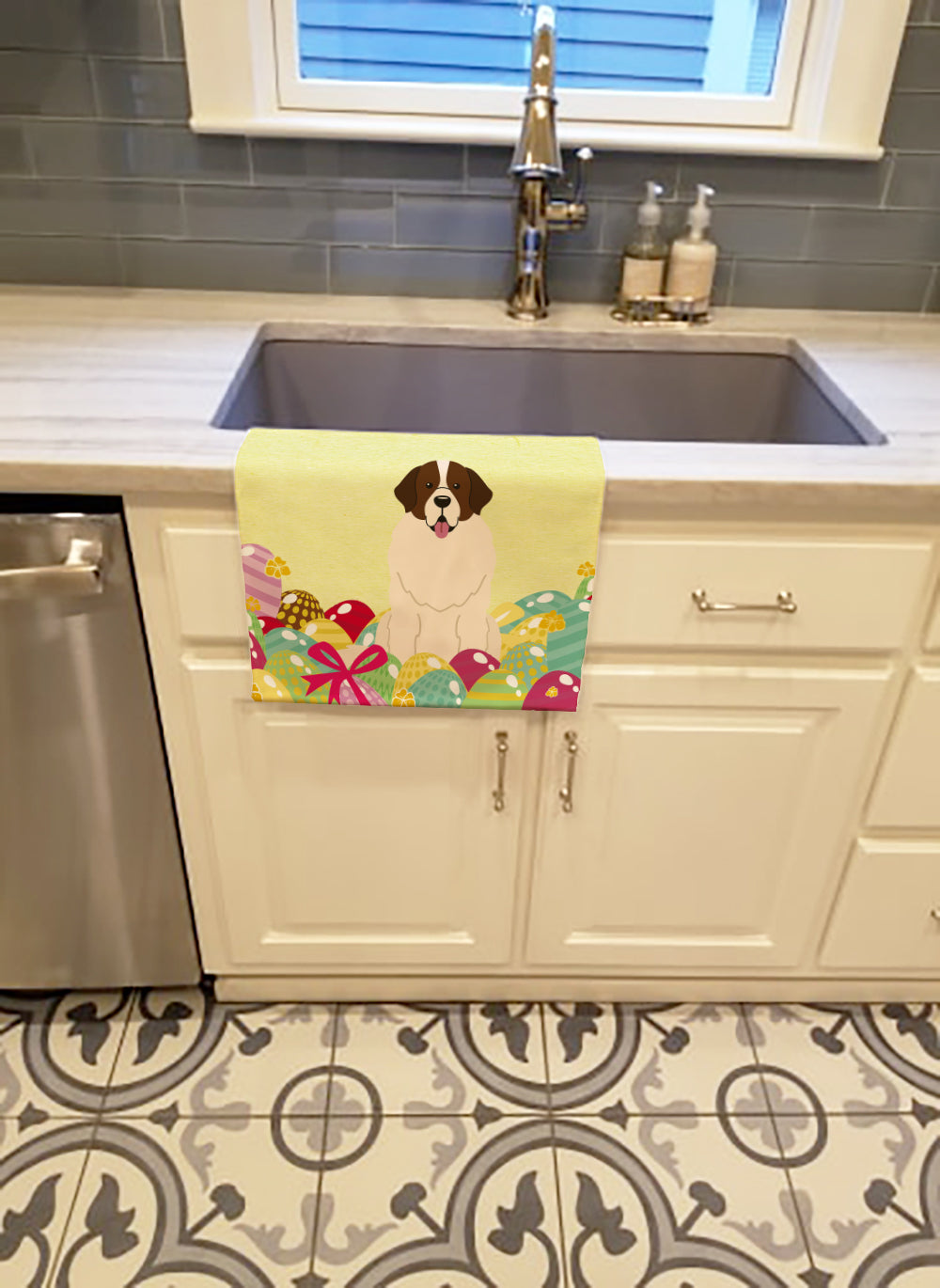 Easter Eggs Moscow Watchdog Kitchen Towel Velour Plush Front and Cotton Loop Back Machine Washable