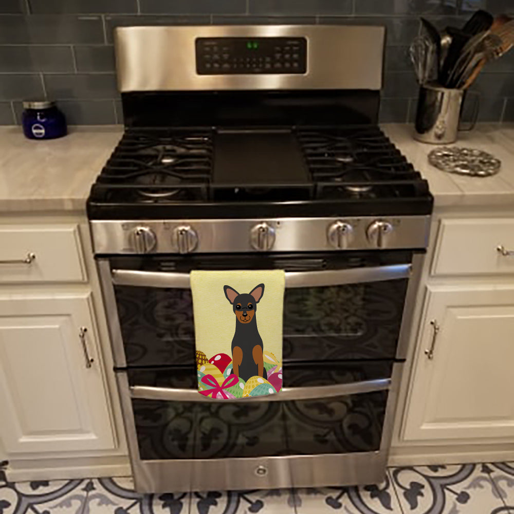 Easter Eggs Manchester Terrier Kitchen Towel Velour Plush Front and Cotton Loop Back Machine Washable