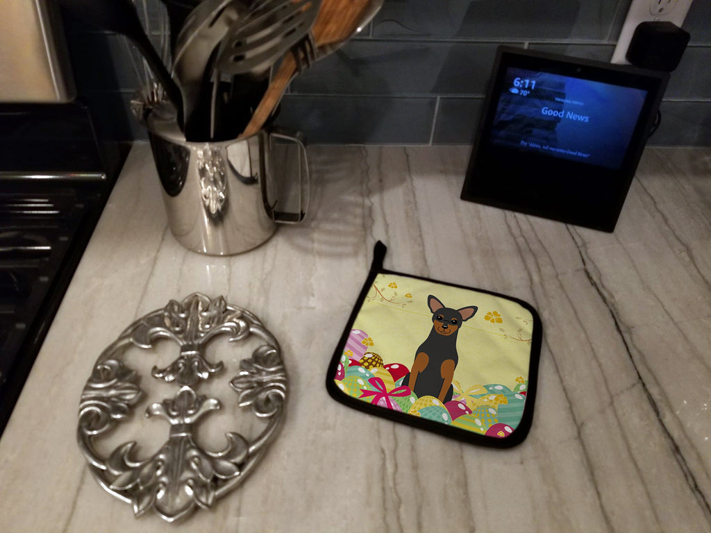Easter Eggs Manchester Terrier Pot Holder Set of 2 Heat Resistant Quilted Hot Pads 7.5 x 7.5 Inch, Insulated Kitchen Trivets for Cooking & Baking