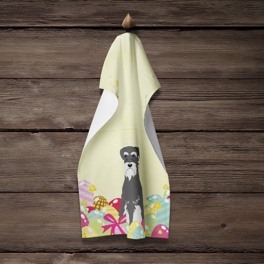 Easter Eggs Standard Schnauzer Salt and Pepper Kitchen Towel Velour Plush Front and Cotton Loop Back Machine Washable