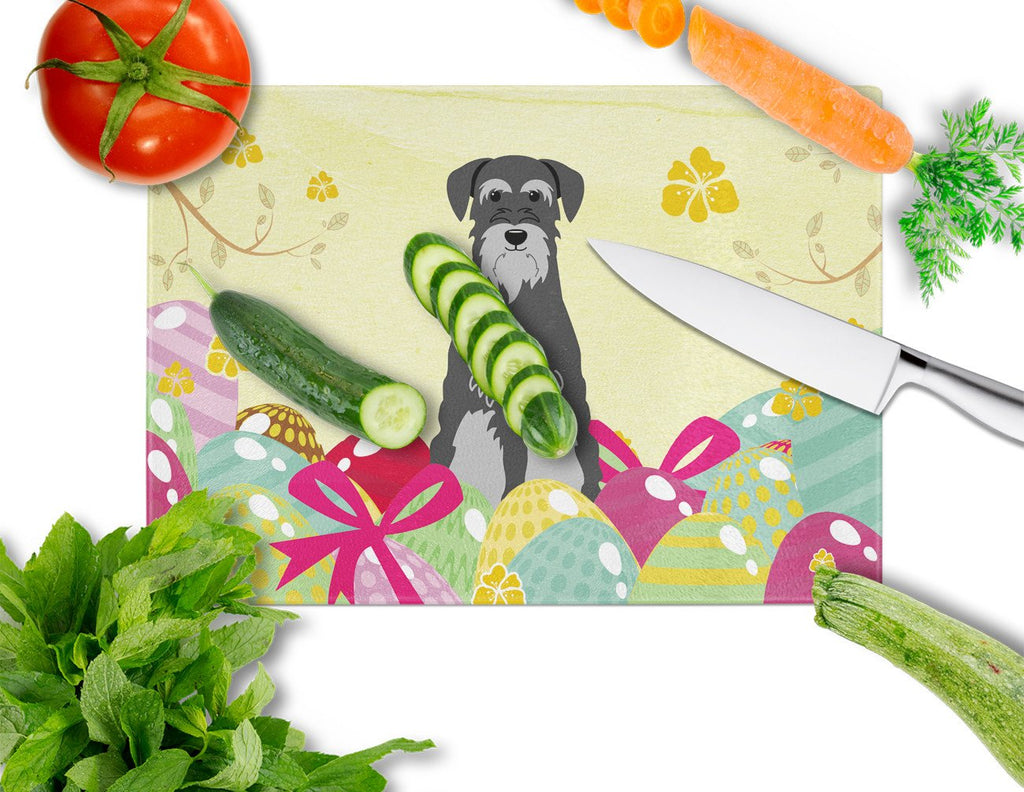 Easter Eggs Standard Schnauzer Black Grey Cutting Board Tempered Glass Kitchen Cutting Surface, Heat Resistant Chopping, Non-Slip Feet, Food Prep & Serving
