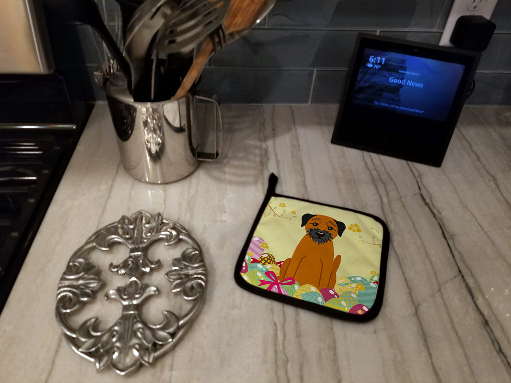 Easter Eggs Border Terrier Pot Holder Set of 2 Heat Resistant Quilted Hot Pads 7.5 x 7.5 Inch, Insulated Kitchen Trivets for Cooking & Baking