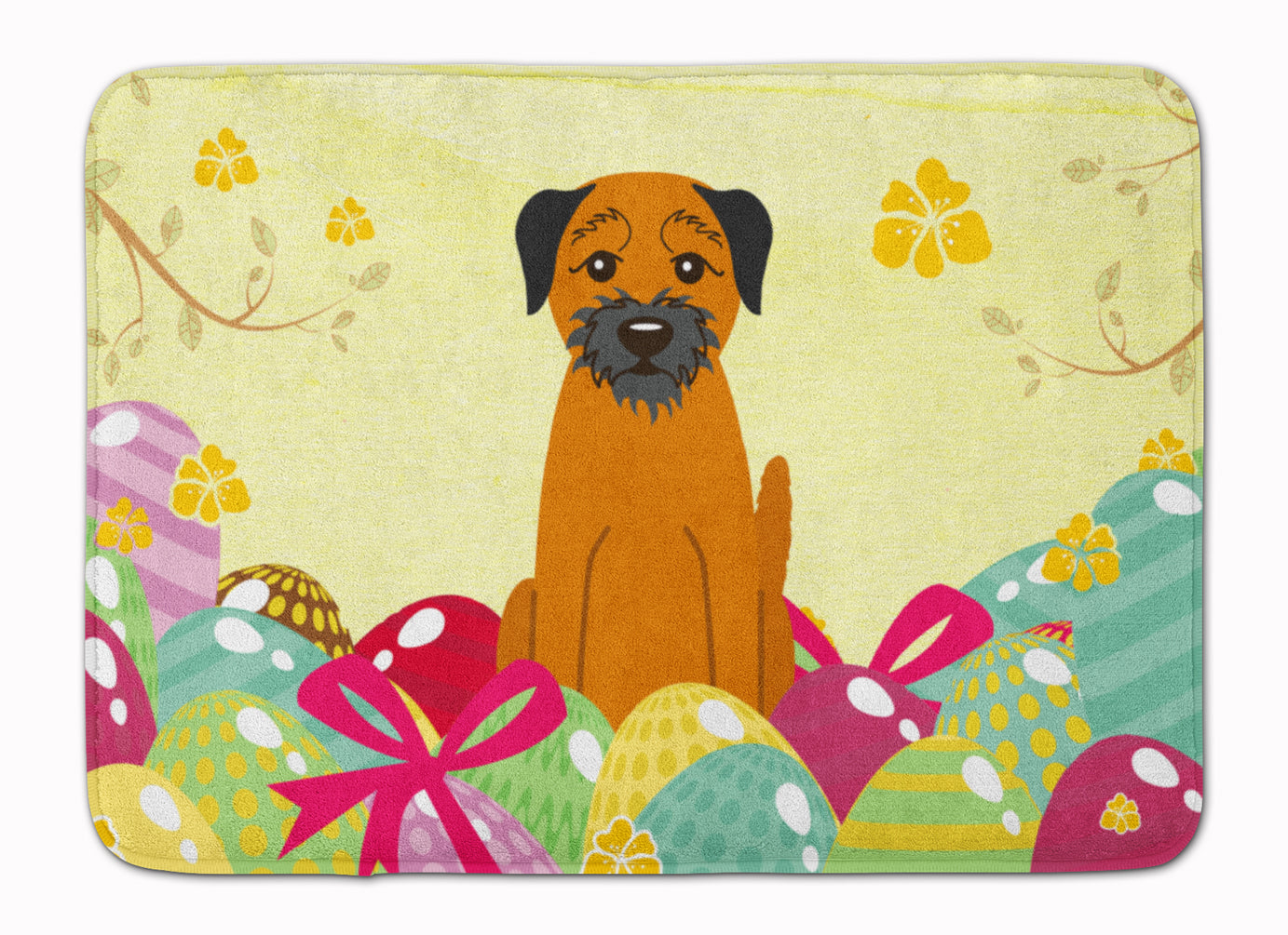 Easter Eggs Border Terrier Memory Foam Kitchen Mat Machine Washable Anti-Fatigue Cushion Comfort Bath or Kitchen Rug