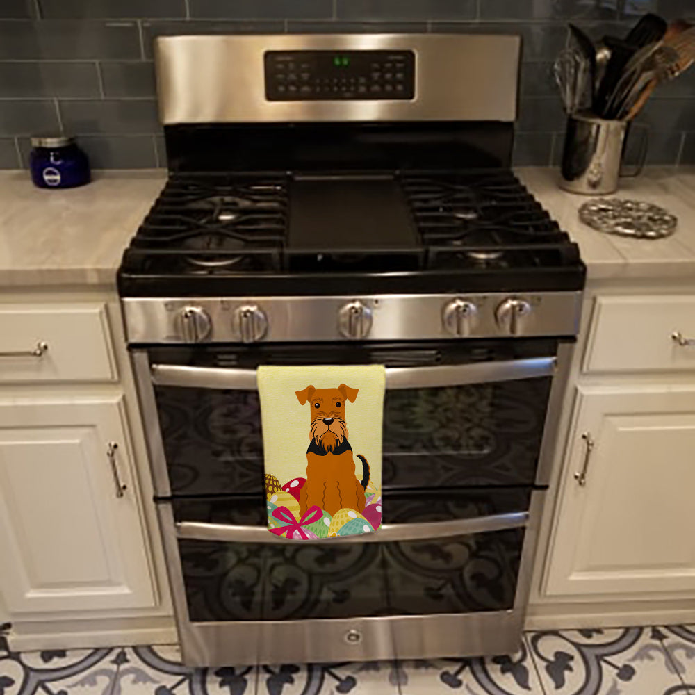 Easter Eggs Airedale Kitchen Towel Velour Plush Front and Cotton Loop Back Machine Washable