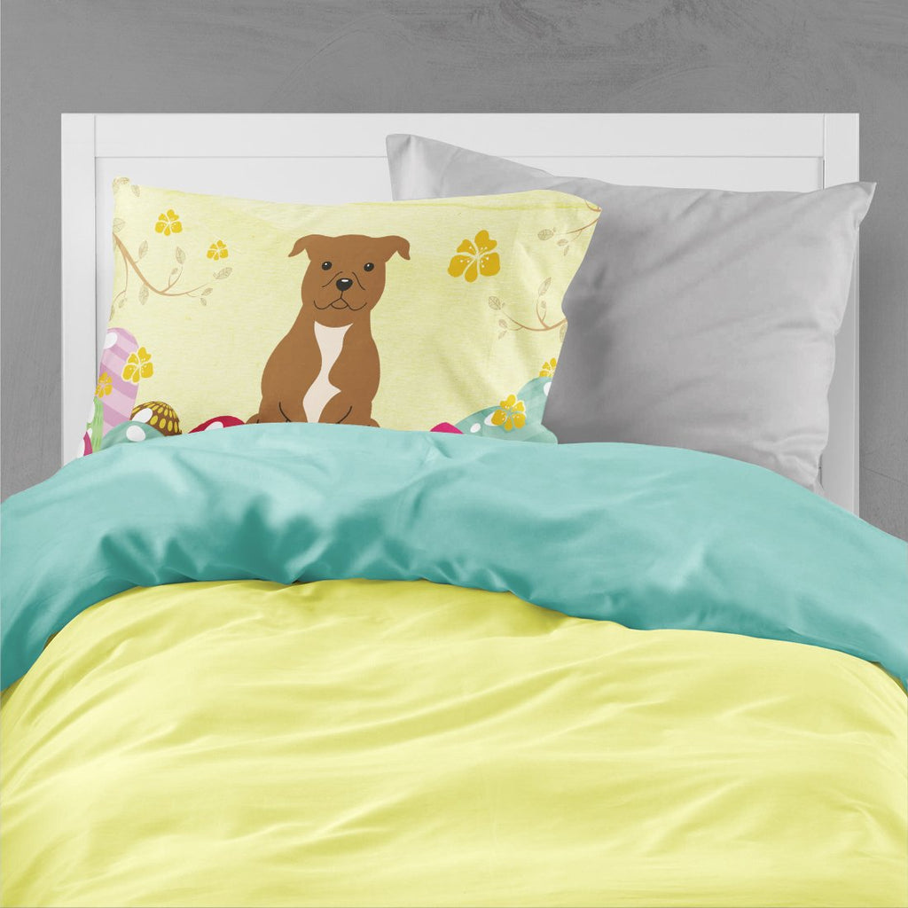 Easter Eggs Staffordshire Bull Terrier Brown Standard Pillowcase Lightweight Super Soft Easy Care Decorative Artwork Pillowcase, Standard