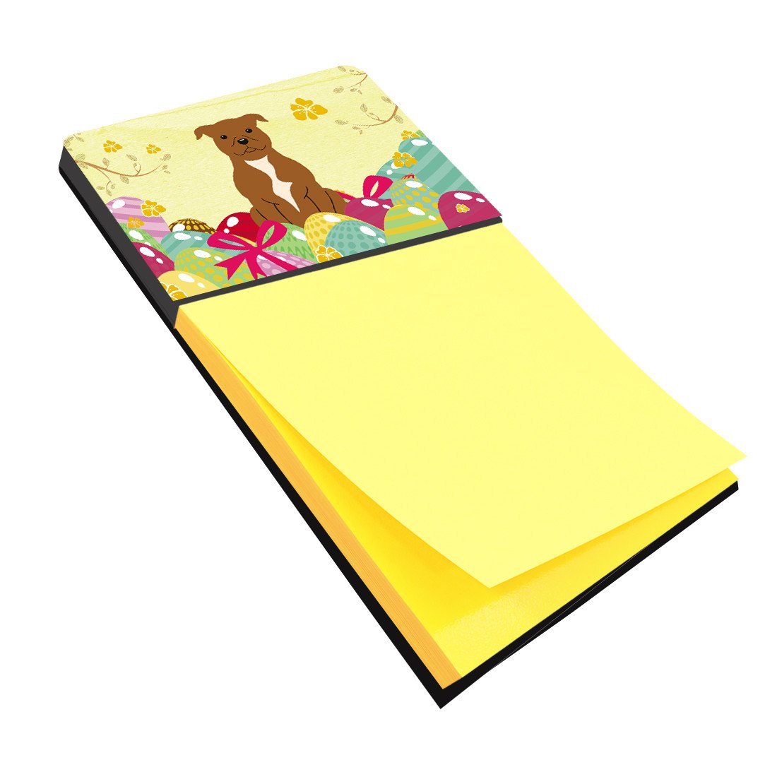 Easter Eggs Staffordshire Bull Terrier Brown Watercolor Sticky Note Holder Refillable Dispenser Desk Accessory 3x3 Pad Gift
