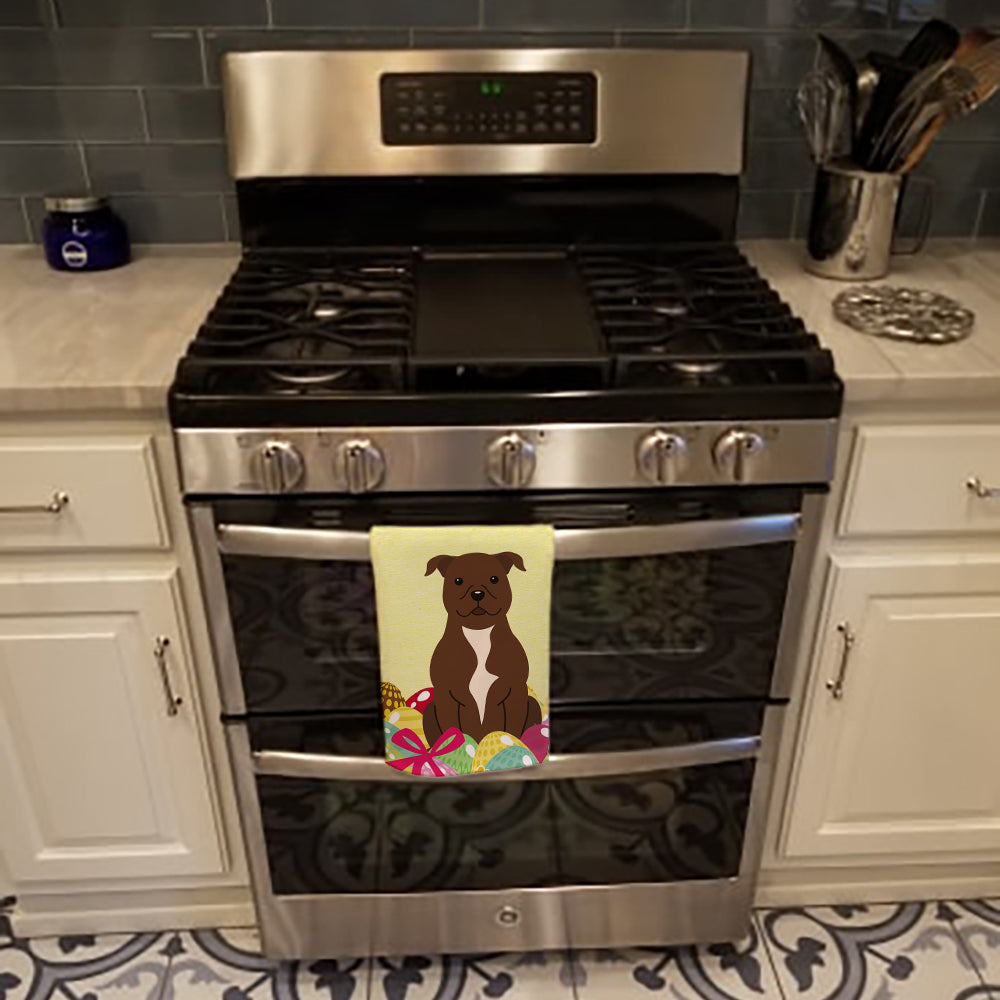 Easter Eggs Staffordshire Bull Terrier Chocolate Kitchen Towel Velour Plush Front and Cotton Loop Back Machine Washable