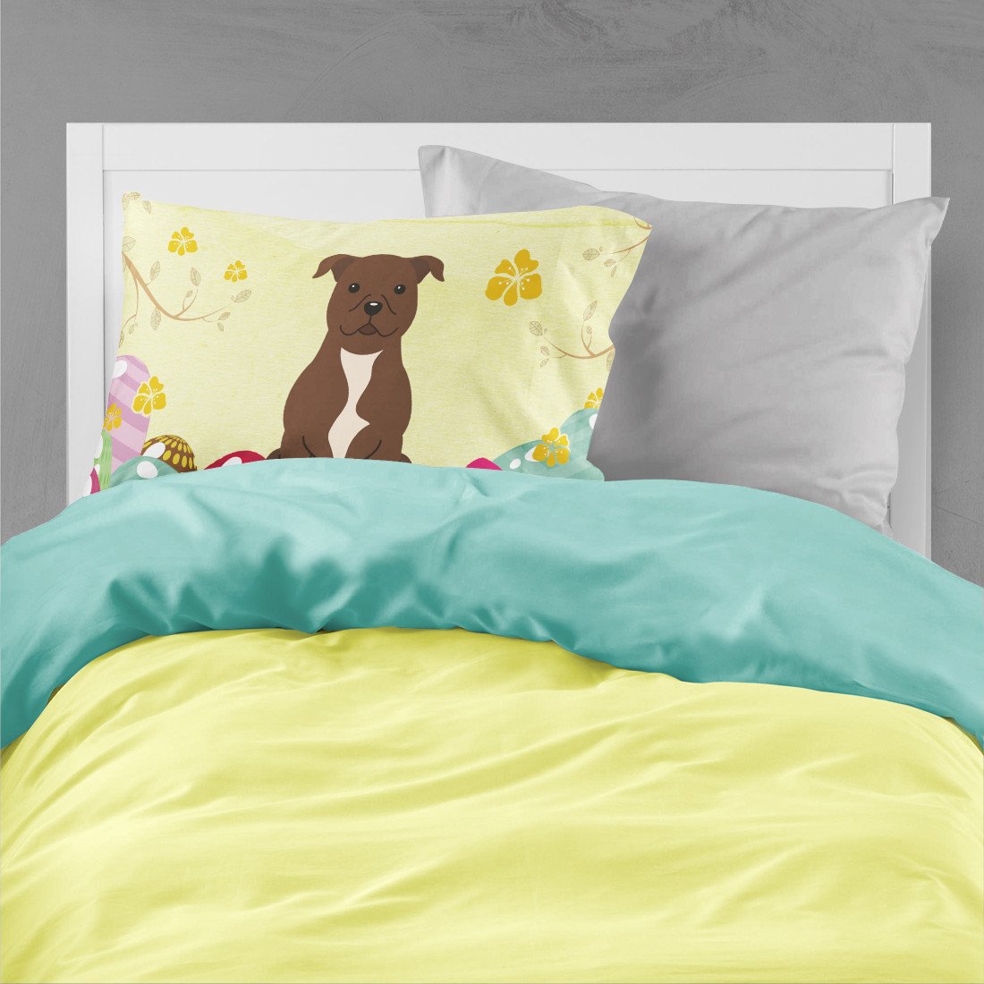 Easter Eggs Staffordshire Bull Terrier Chocolate Standard Pillowcase Lightweight Super Soft Easy Care Decorative Artwork Pillowcase, Standard