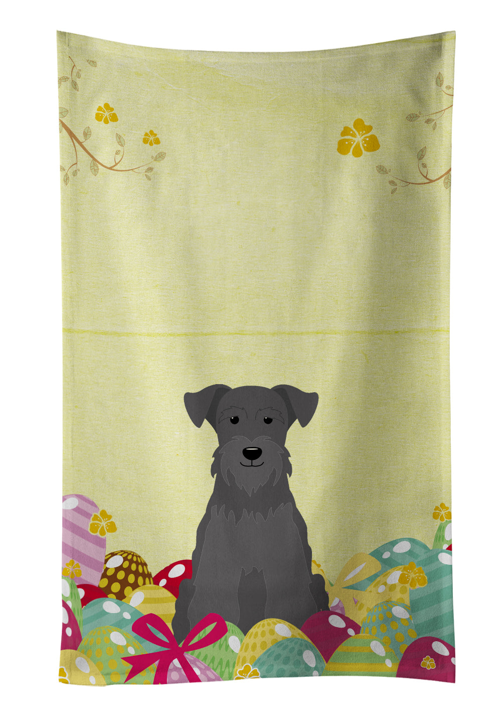 Easter Eggs Miniature Schnauzer Black Kitchen Towel Velour Plush Front and Cotton Loop Back Machine Washable