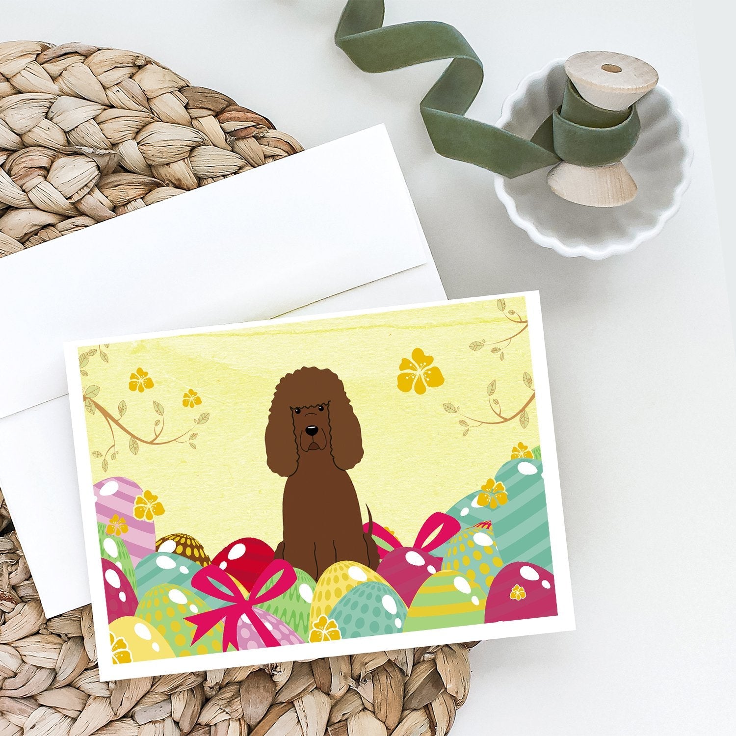 Easter Eggs Irish Water Spaniel Greeting Cards Pack of 8 Blank Cards with Envelopes Whimsical A7 Size 5x7