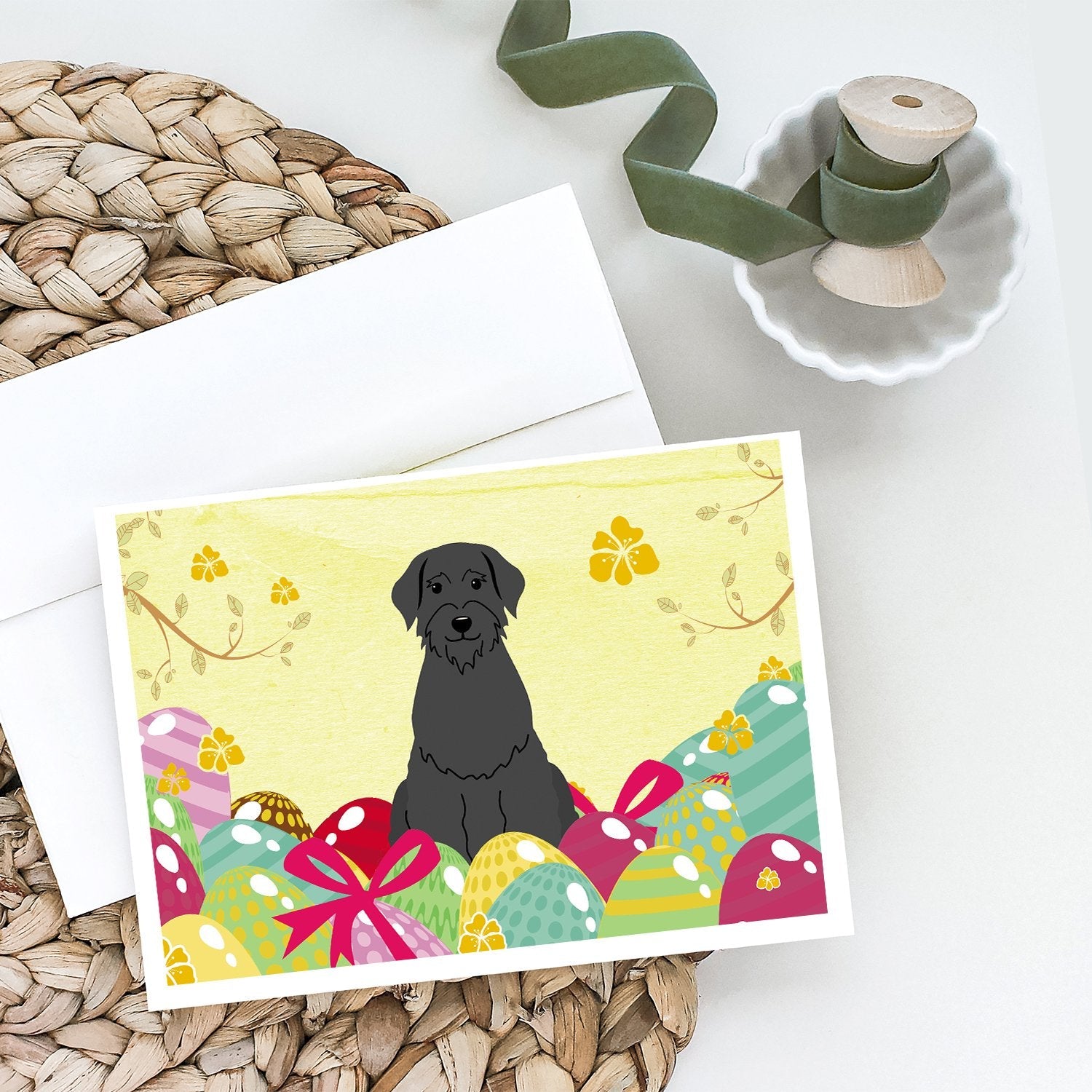 Easter Eggs Giant Schnauzer Greeting Cards Pack of 8 Blank Cards with Envelopes Whimsical A7 Size 5x7