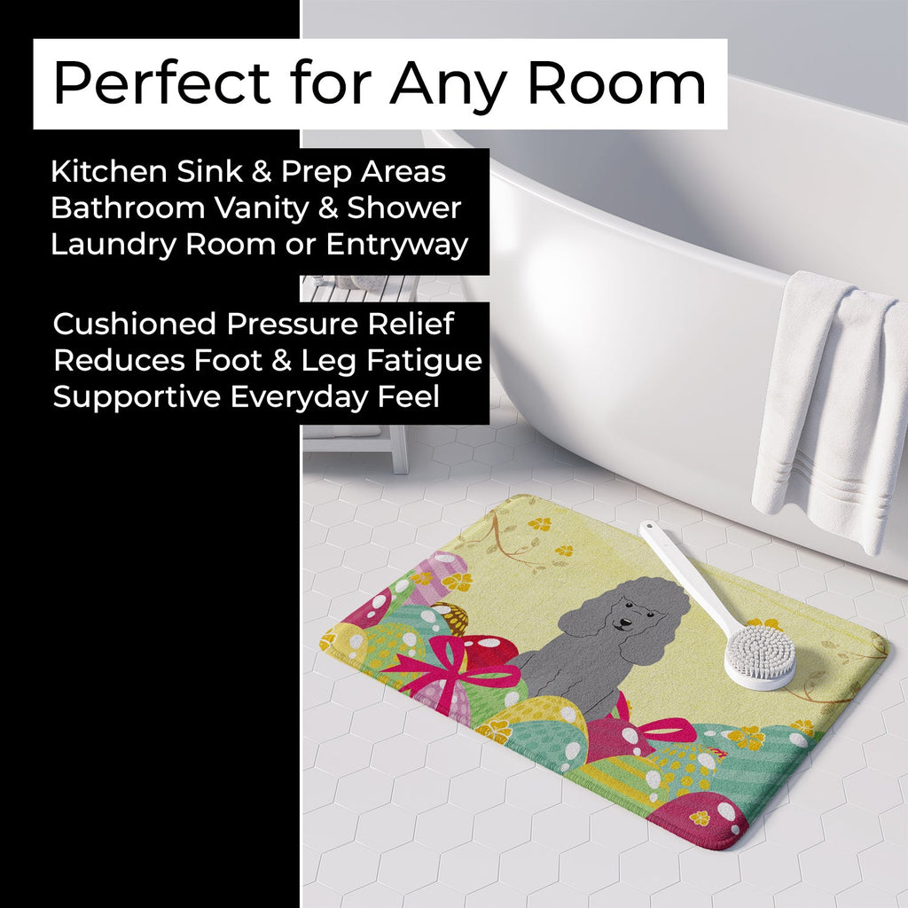 Easter Eggs Poodle Silver Memory Foam Kitchen Mat Machine Washable Anti-Fatigue Cushion Comfort Bath or Kitchen Rug
