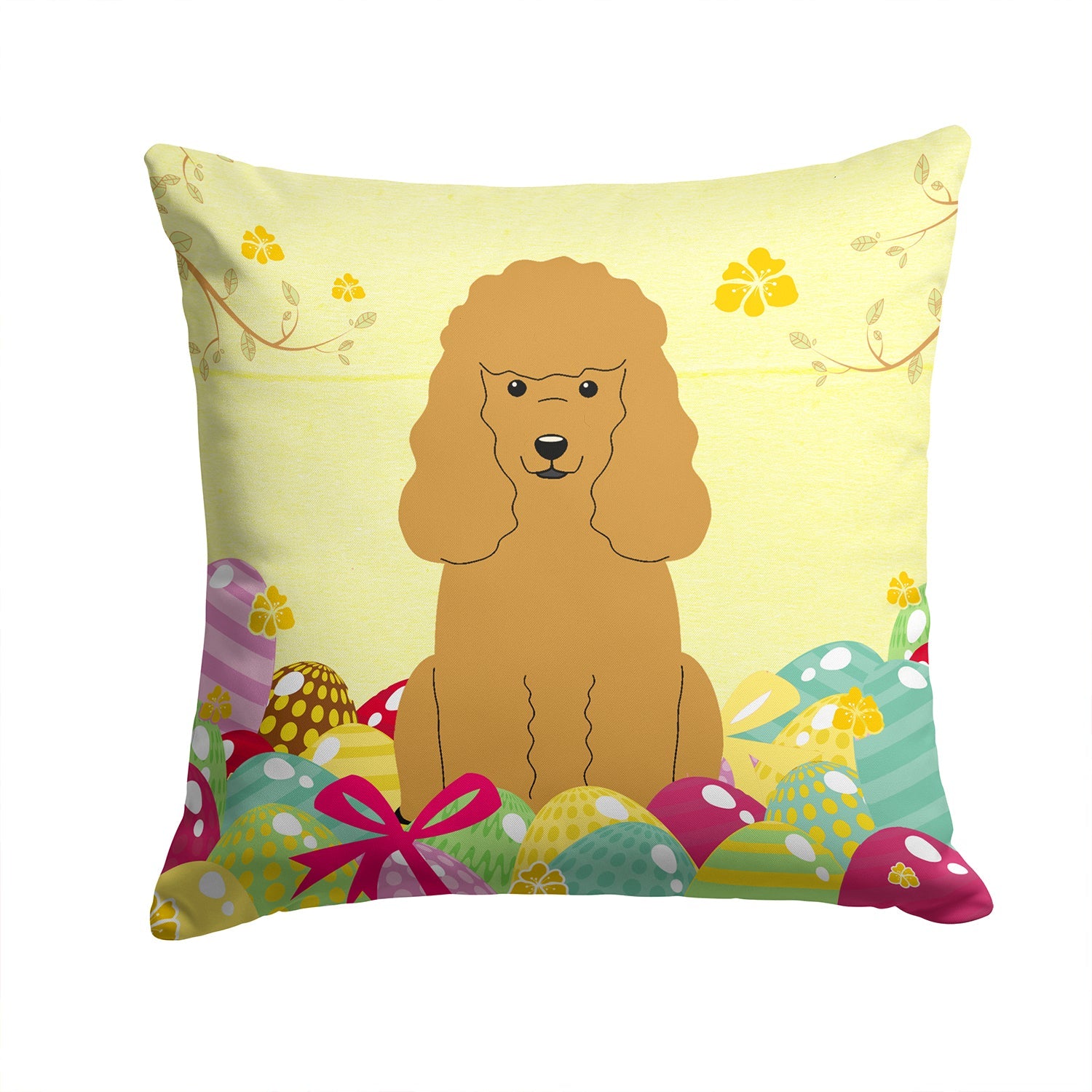 Easter Eggs Poodle Tan Decorative Throw Pillow 14x14 Indoor Outdoor Accent Cushion, Fabric Cover with Insert for Sofa, Bed, Porch & Living Room
