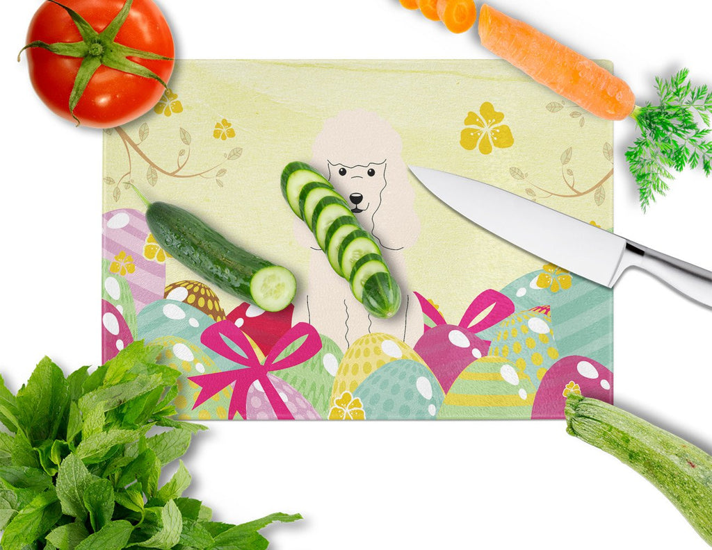 Easter Eggs Poodle White Cutting Board Tempered Glass Kitchen Cutting Surface, Heat Resistant Chopping, Non-Slip Feet, Food Prep & Serving