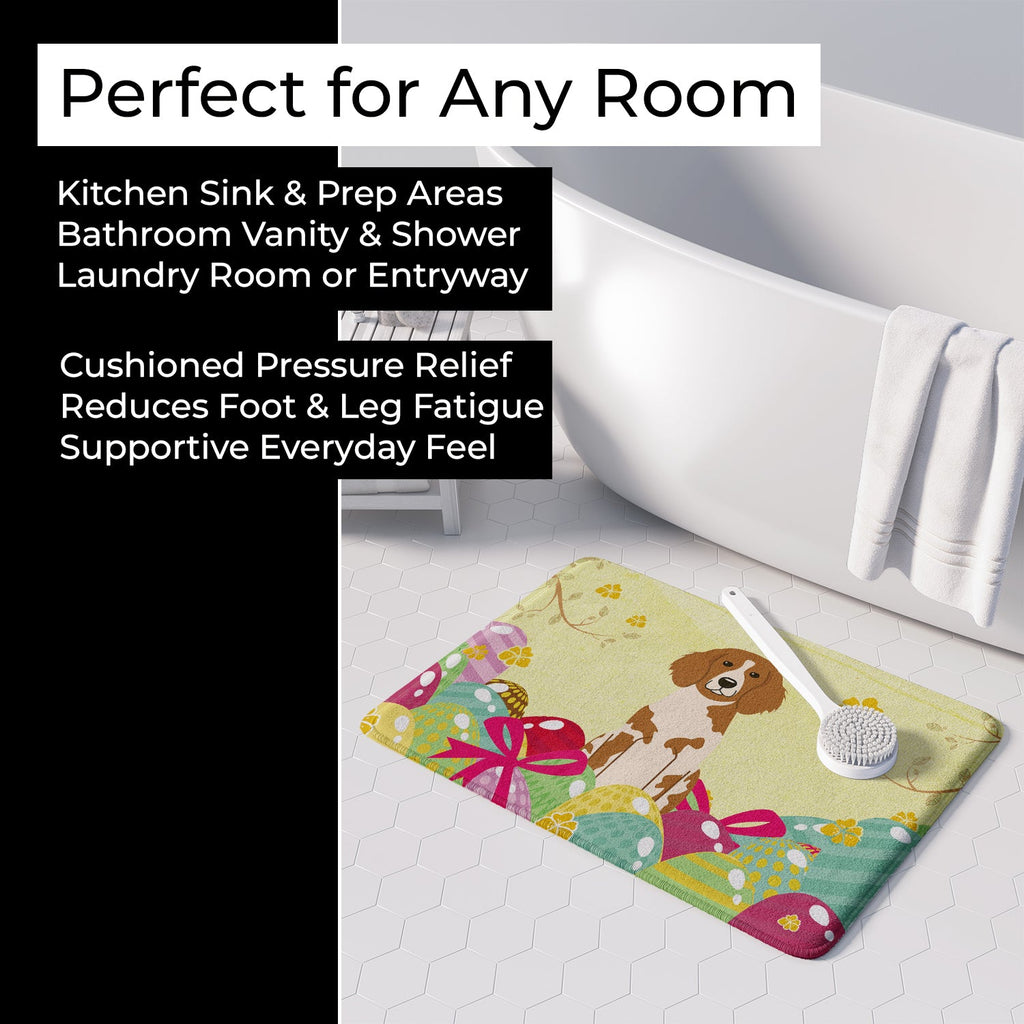 Easter Eggs Brittany Spaniel Memory Foam Kitchen Mat Machine Washable Anti-Fatigue Cushion Comfort Bath or Kitchen Rug