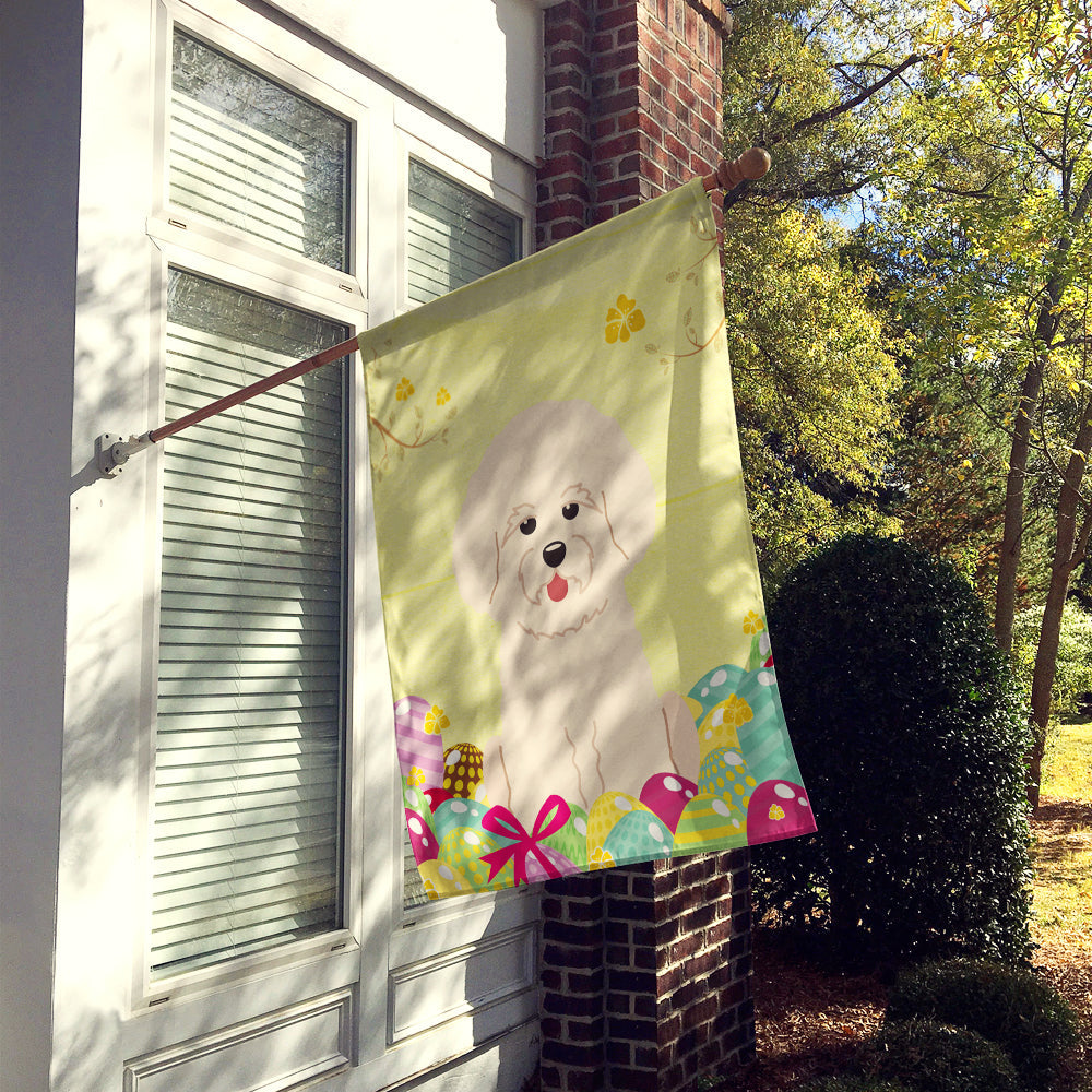 Easter Eggs Bichon Frise House Flag 28x40 Porch Sleeve Pole Decorative Outside Yard Banner Artwork Wall Hanging, Polyester