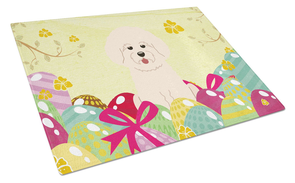 Easter Eggs Bichon Frise Cutting Board Tempered Glass Kitchen Cutting Surface, Heat Resistant Chopping, Non-Slip Feet, Food Prep & Serving
