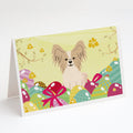 Easter Eggs Papillon Sable White Greeting Cards Pack of 8 Blank Cards with Envelopes Whimsical A7 Size 5x7
