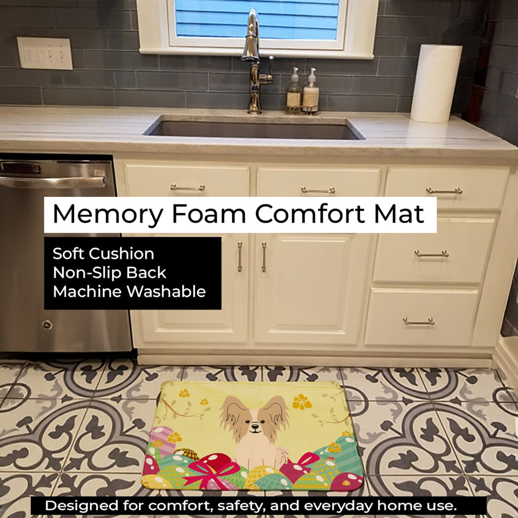 Easter Eggs Papillon Sable White Memory Foam Kitchen Mat Machine Washable Anti-Fatigue Cushion Comfort Bath or Kitchen Rug