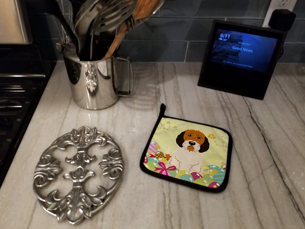 Easter Eggs Petit Basset Griffon Veenden Pot Holder Set of 2 Heat Resistant Quilted Hot Pads 7.5 x 7.5 Inch, Insulated Kitchen Trivets for Cooking & Baking